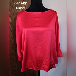 She Sky True Red Silky Blouse